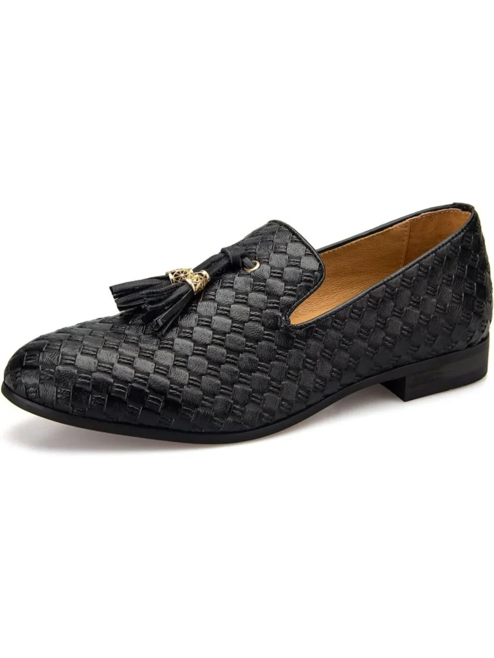 JITAI Men's Black09 Rubber Loafers Tassels Spikes Comfortable Wedding Prom Shoes